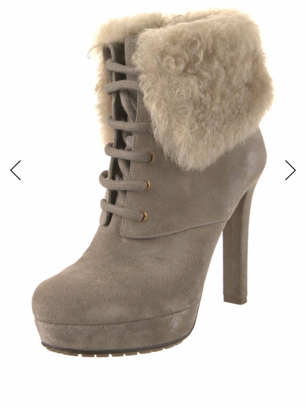 Gucci Faux-Shearling Suede Platform Ankle Boots - Taupe